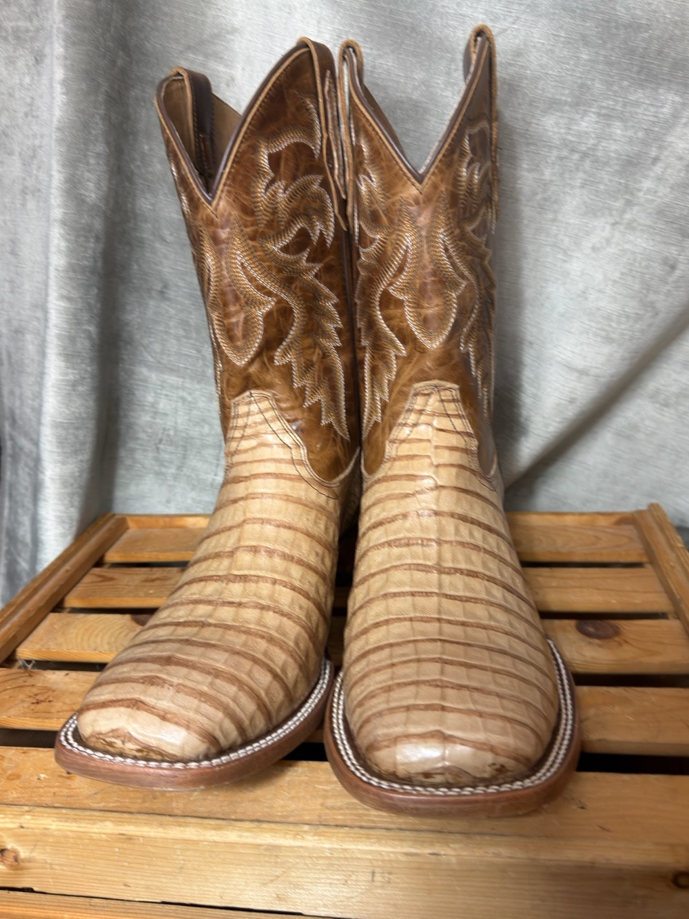 CODY JAMES MEN'S CAIMAN BELLY SKIN WESTERN BOOTS BROAD SQUARE TOE. 12D